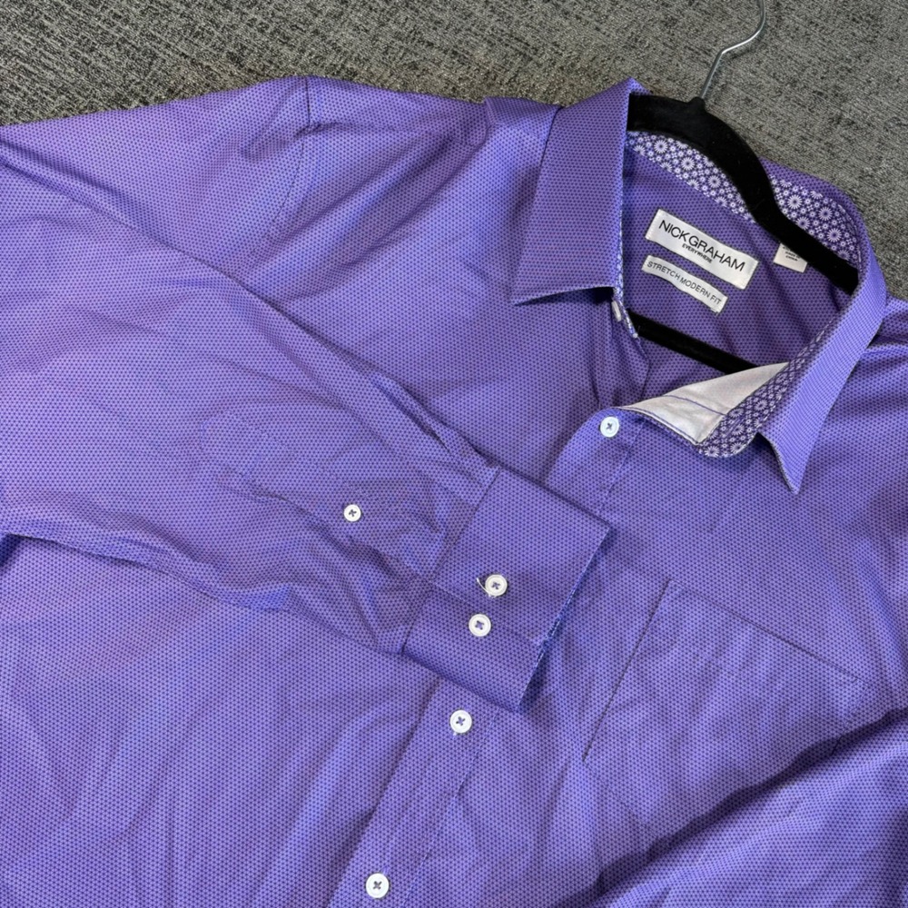Nick Graham Button Down Shirt XL Purple Stretch Modern Fit  Long Sleeve